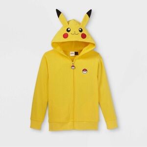 Kids yellow pikachu pokemon zip hoodie zip sweatshirt xs